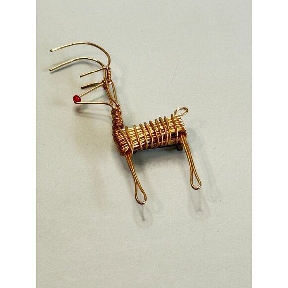 Handcrafted Wire Rudolph Reindeer Brooch Red Bead Nose Tribal-Inspired Design - Picture 3 of 5